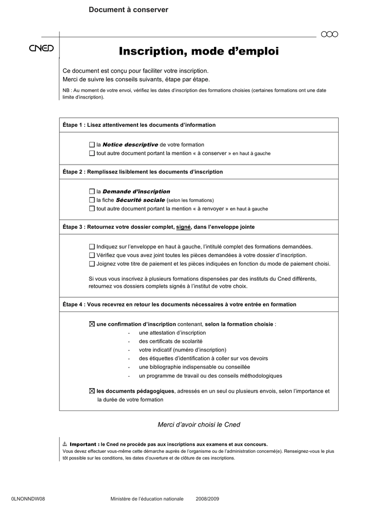 cned inscription libre ou réglementée PDF Cours,Exercices ,Examens