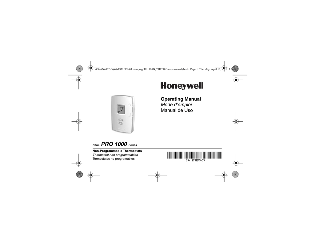 Honeywell PRO 1000 Thermostat User manual Manualzz Honeywell PRO 1000 Thermostat User manual Manualzz