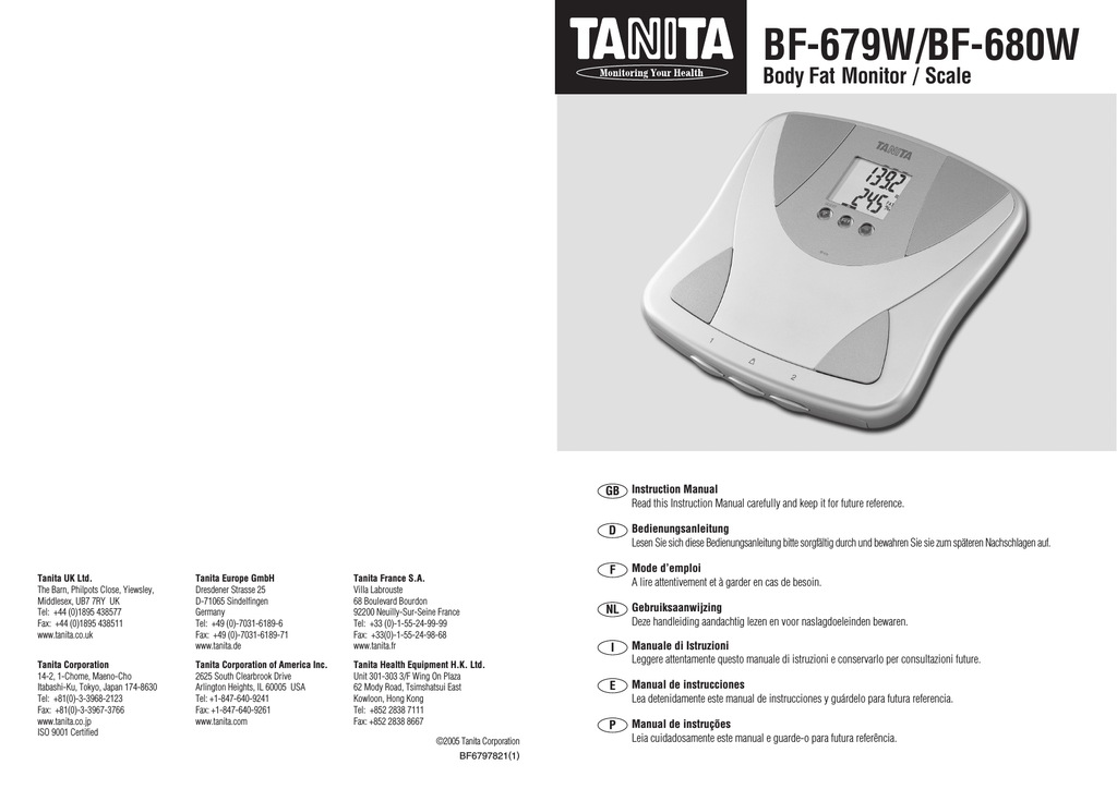 Tanita BF-679W Body Fat / Body Water Monitor