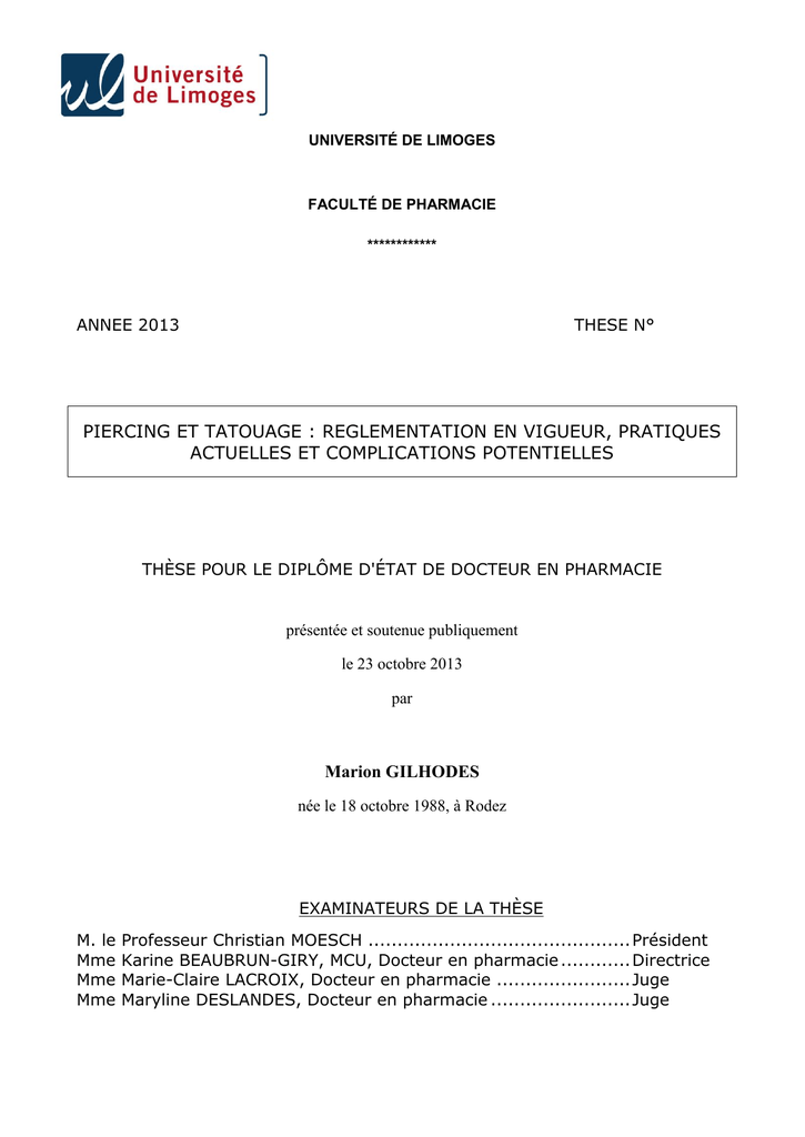 Piercing Et Tatouage Service De Depot Et D Indexation De L Manualzz