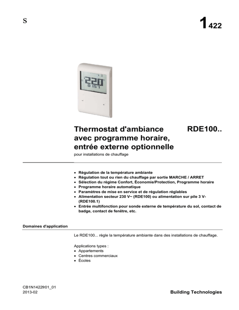 1422 Thermostat d`ambiance avec programme horaire | Manualzz