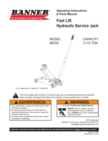 Banner B6350 Blackhawk 3.5-Ton Fast Lift Service Floor Jack Owner's ...