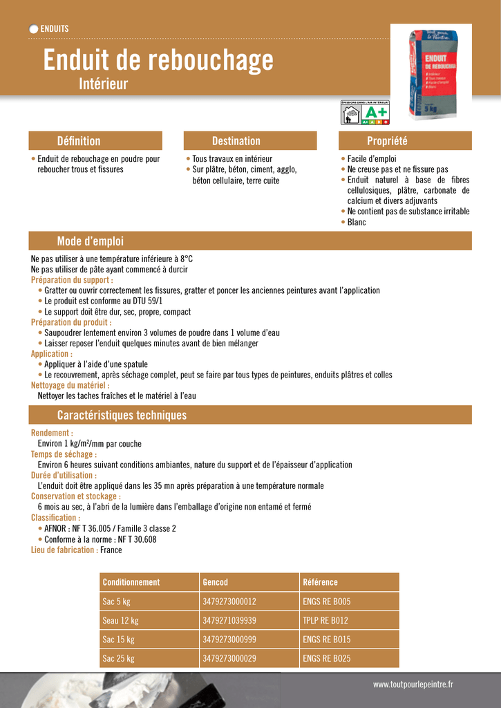 Enduit de lissage Seigneurie Gauthier France