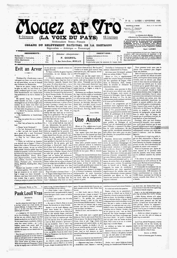 Mouez Ar Vro Du Samedi 04 Au Samedi 25 Septembre 1920 Manualzzcom