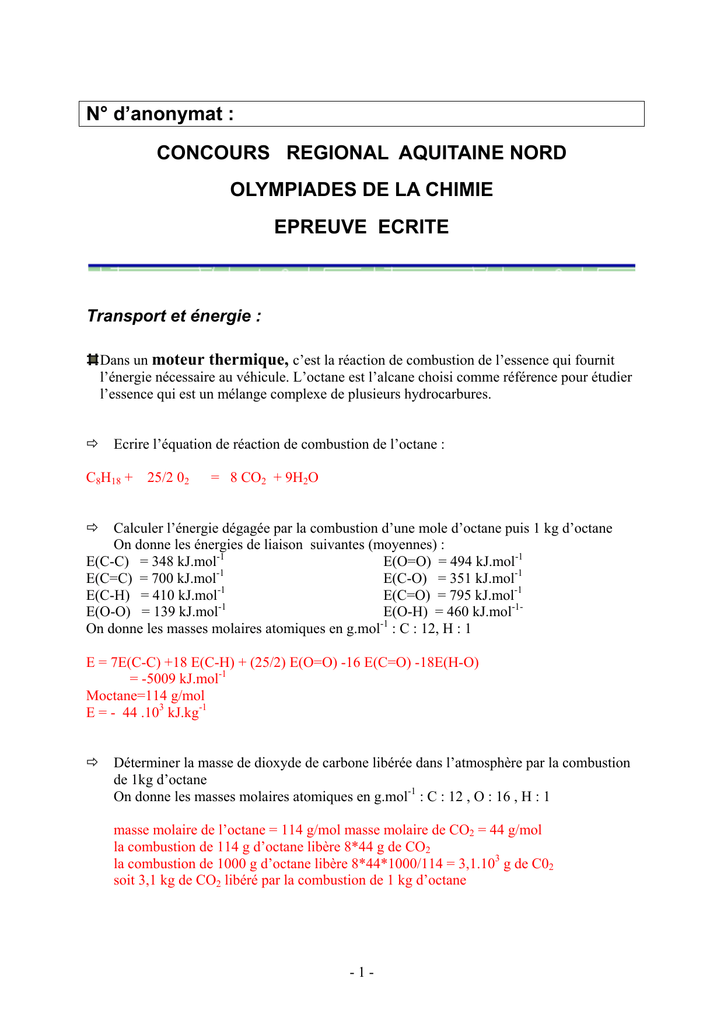 Corrige De L Ecrit Olympiades De La Chimie Manualzz