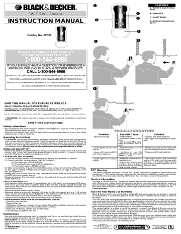 Black Decker SF100 Alkaline stud finder Instruction manual