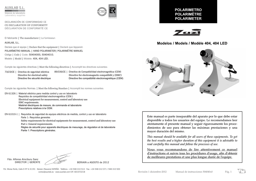 POLARIMETRO POLARIMÈTRE POLARIMETER Modelos | Manualzz