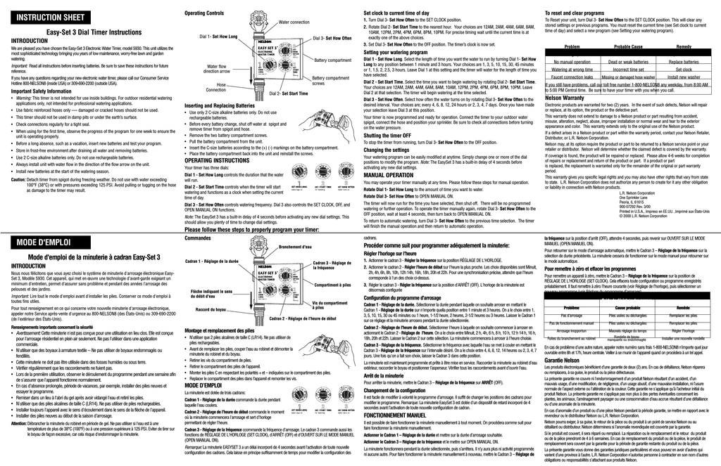 Nelson 5930i EasySet Hose Timer Owner`s Manual Manualzz
