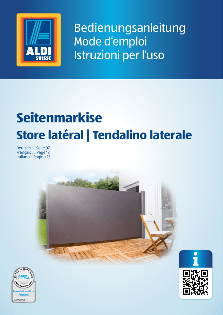 Seitenmarkise Manualzz