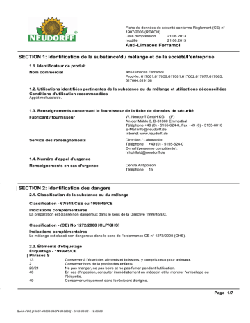Anti-Limaces Ferramol SECTION 1: Identification | Manualzz