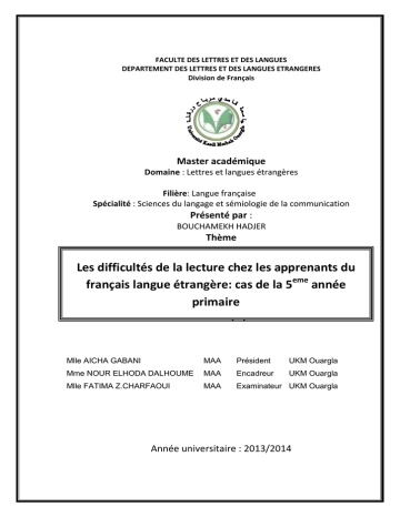 Les Difficultes De La Lecture Chez Les Apprenants Du Francais Langue Manualzz