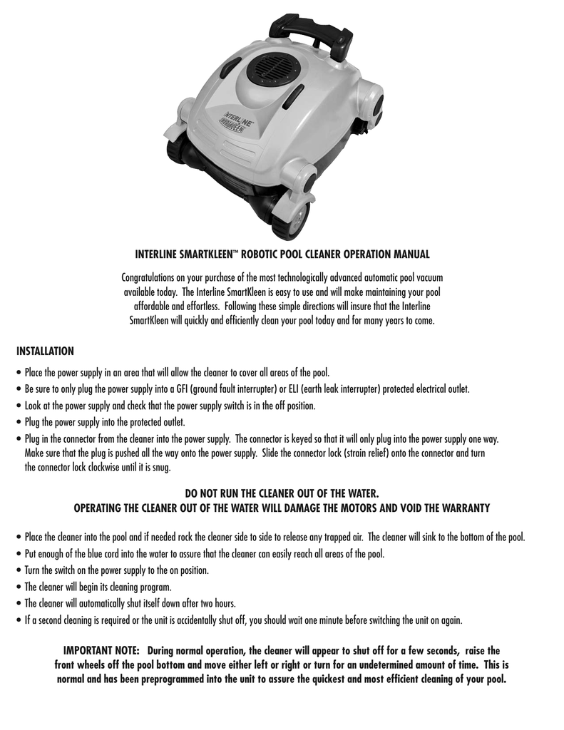 INTERLINE SMARTKLEEN™ ROBOTIC POOL 