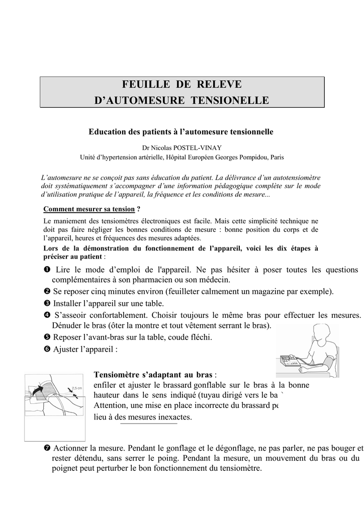 Fiche Automesure Relevé D'automesure Tensionnelle A Imprimer