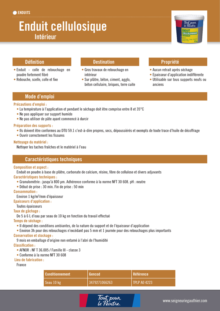 Enduit de lissage Seigneurie Gauthier France