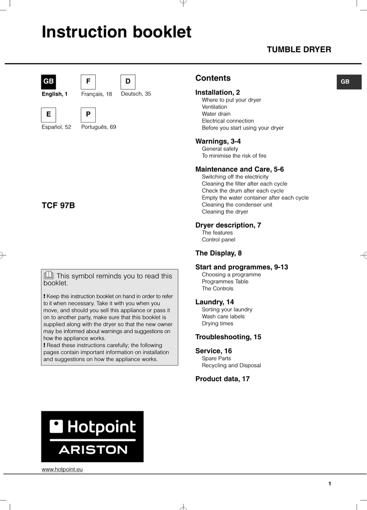 Whirlpool TCF 97B 6HY (EU) User manual | Manualzz