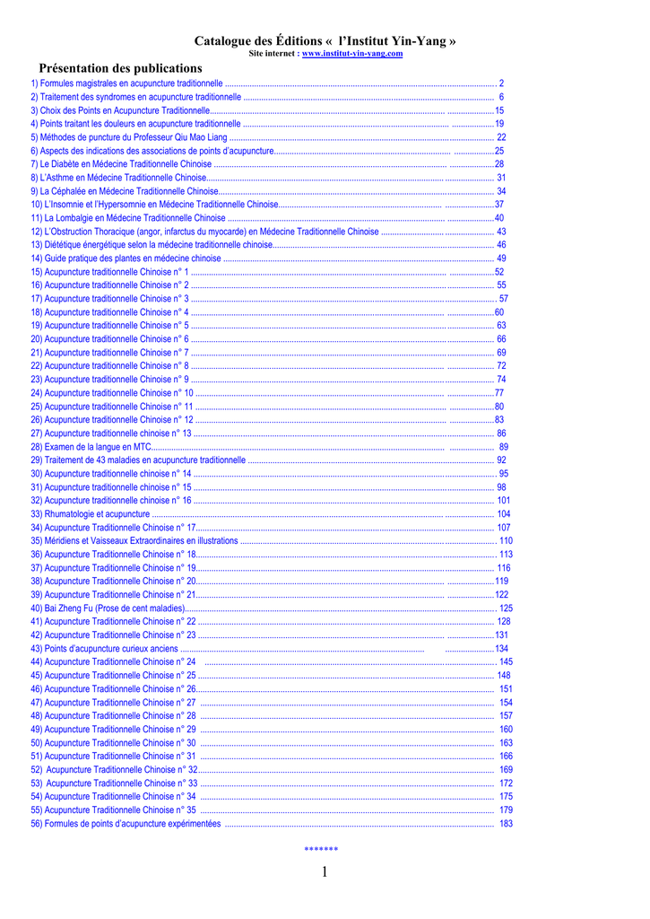 Acupuncture Traditionnelle Chinoise N 1 Institut Yin Yang Manualzz
