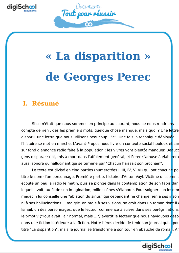 Extrait De La Disparition De Georges Prec