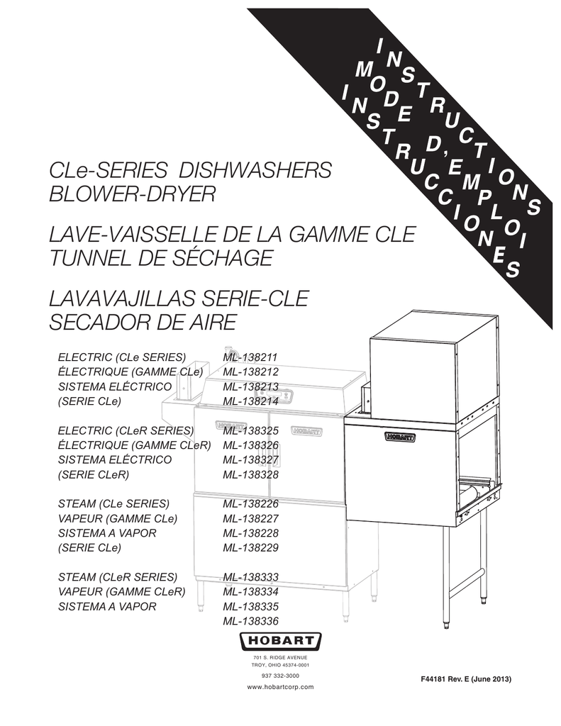 Hobart ML138336 Dishwasher User manual Manualzz