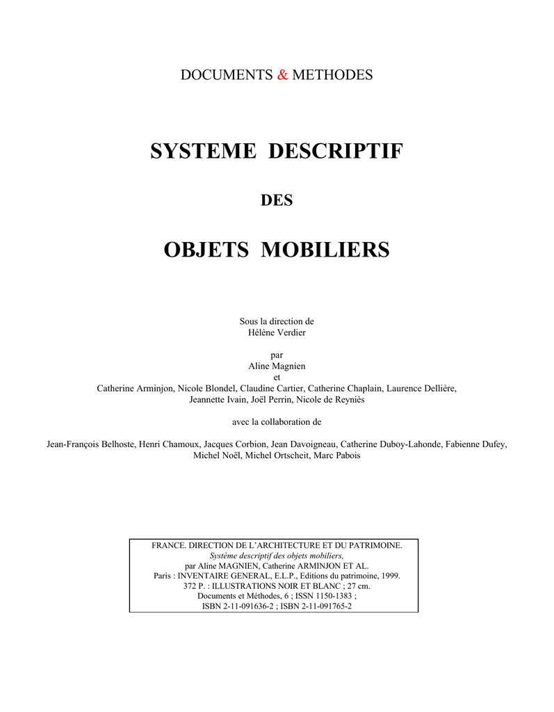 Système Descriptif Des Objets Mobiliers Manualzzcom - 