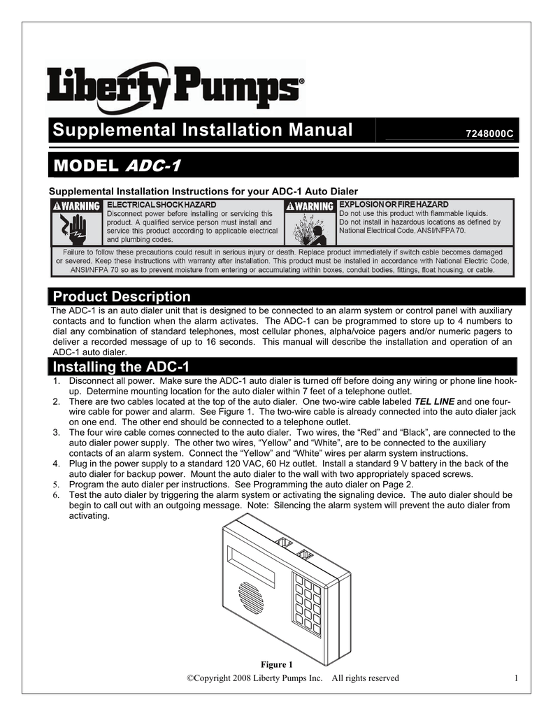 Liberty Pumps ADC1 12V Automatic Voice Dialer Installation Manual