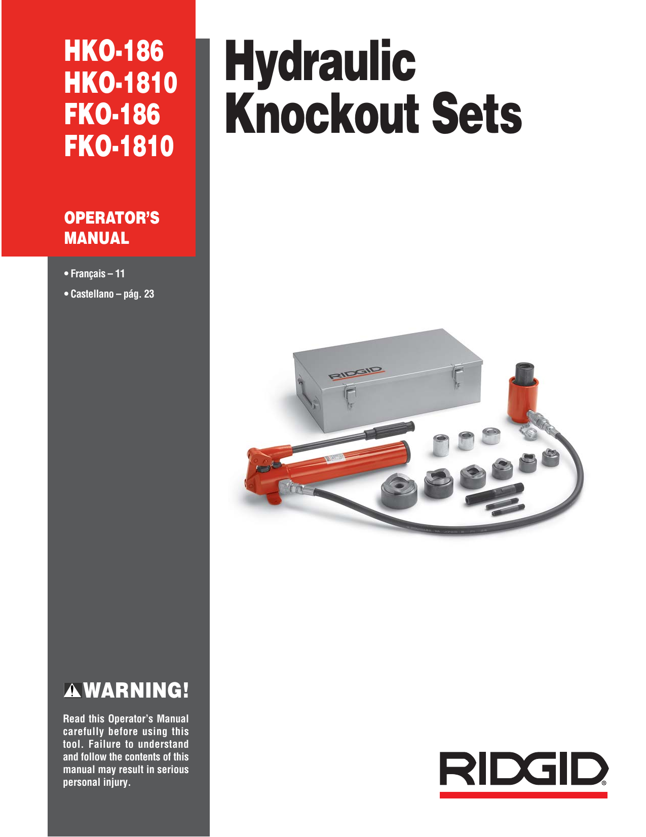 RIDGID Hydraulic Knockout Kits Operator's Manual Manualzz