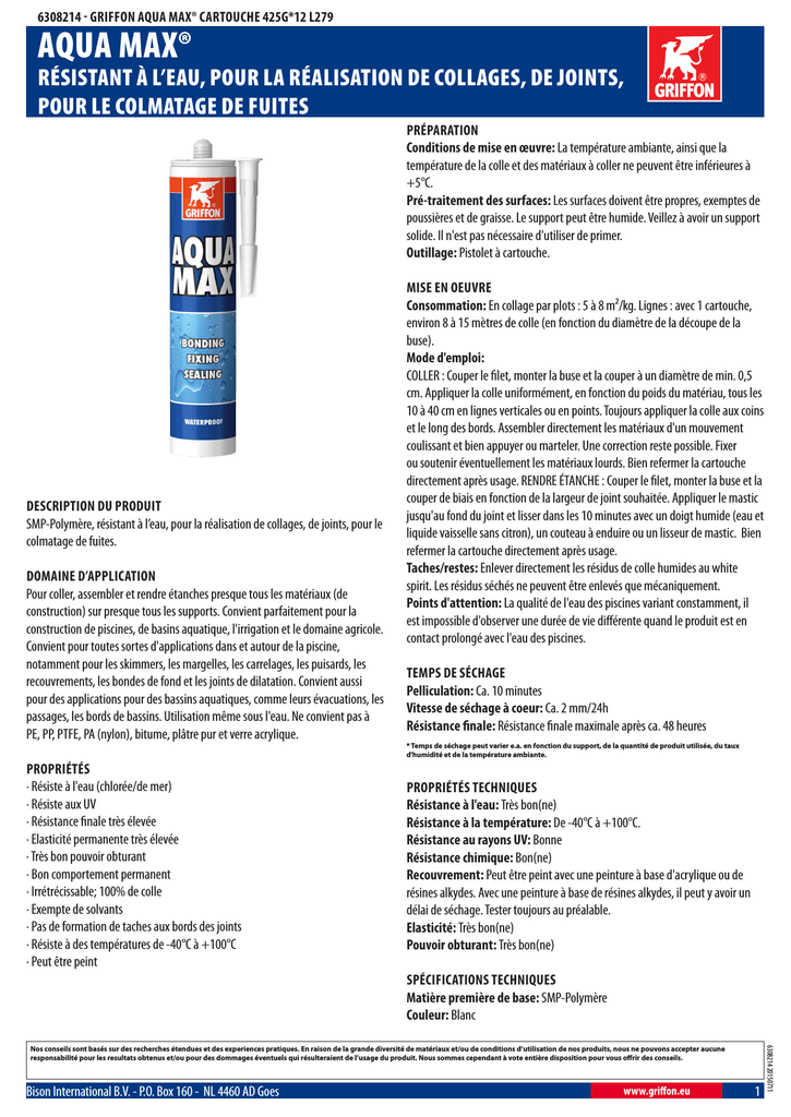 BISON MASTIC SILICONE SANITAIRE Résistant à l'eau pour rendre