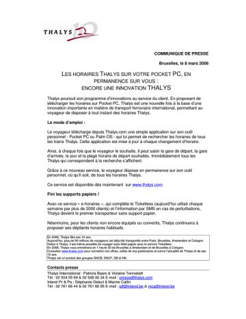Les Horaires Thalys Sur Votre Pocket Pc En Permanence Sur Vous Manualzz