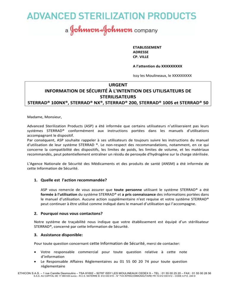 Sterilisateur STERRAD 100NX, NX, 200, 100S et 50 - ASP | Manualzz