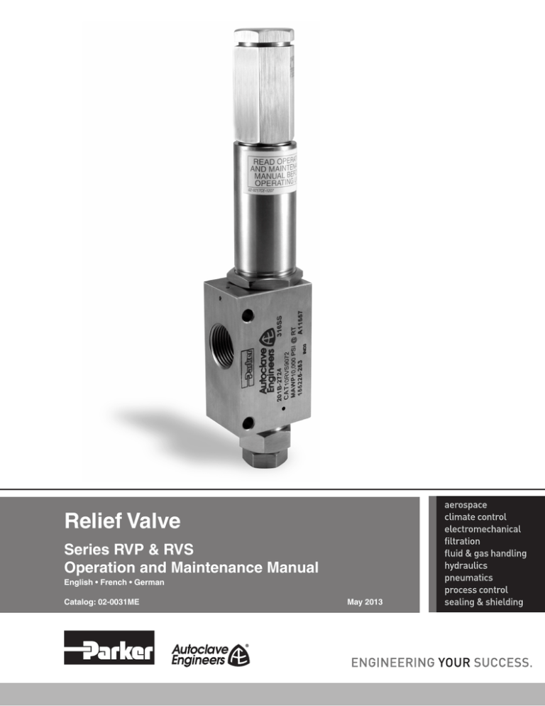 Relief Valve Parker Autoclave Engineers Manualzz