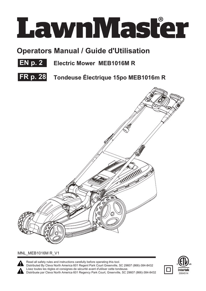Lawnmaster MEB1016M R User manual Manualzz