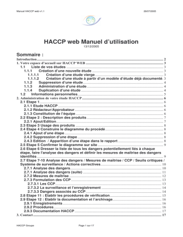 Haccp Web Manuel V1 4 Haccp Web Votre Plan Haccp En Ligne Manualzz