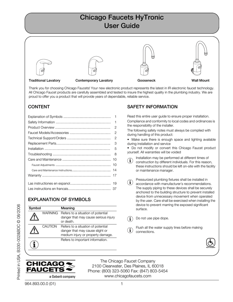 Chicago Faucets Hytronic User Guide Manualzz
