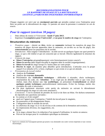 Recommandations Pour Le Rapport De Stage Et La Soutenance Manualzz