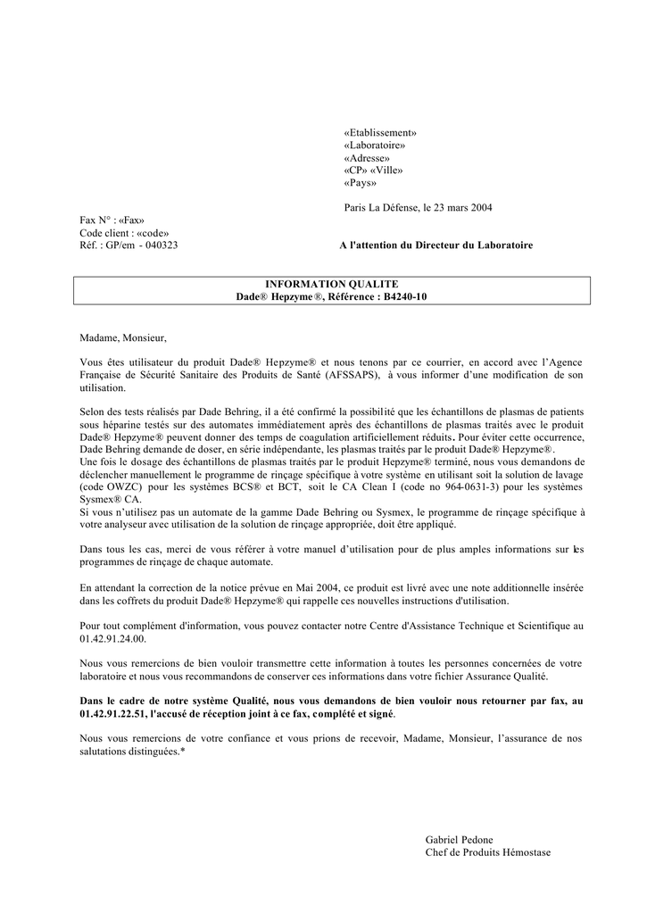 nous vous demandons de bien vouloir nous transmettre