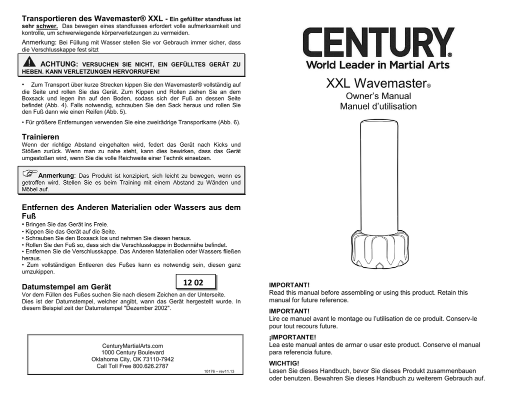 Century Xxl Wavemaster Owner's Manual | Manualzz