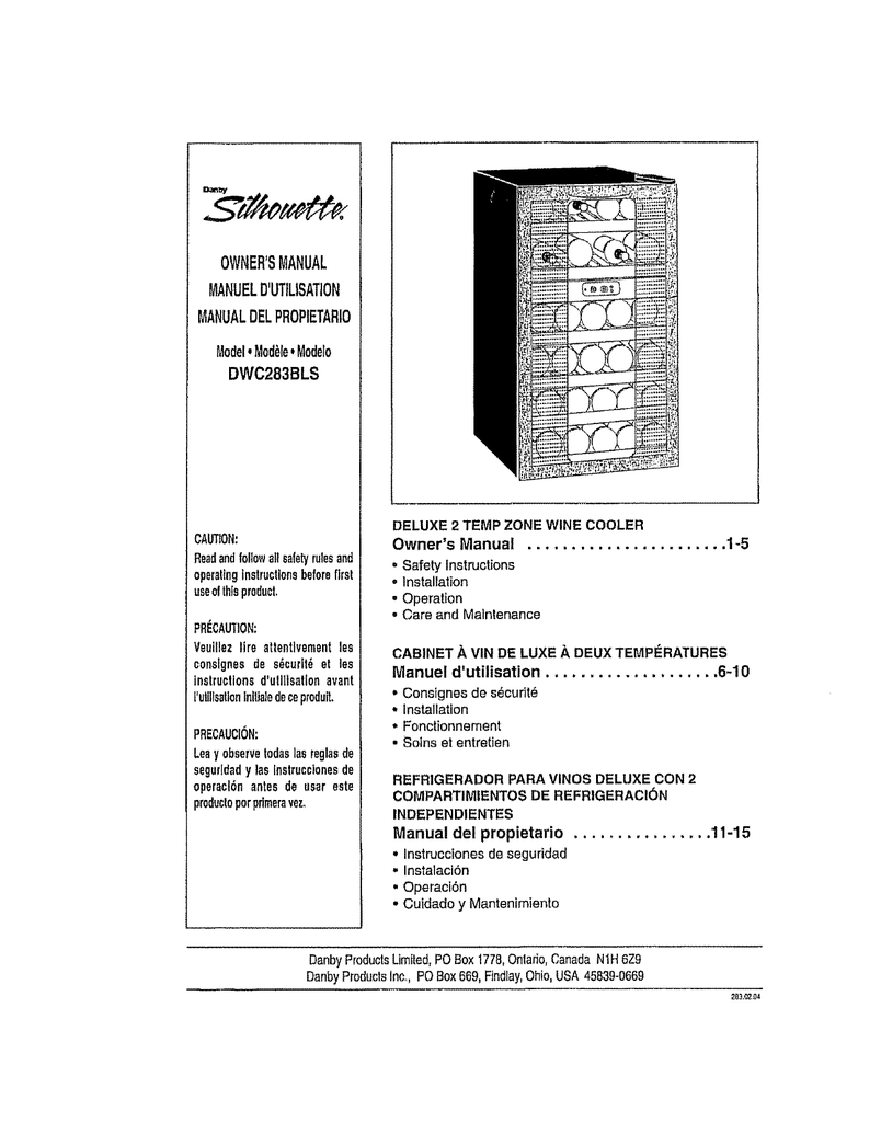 Danby Dwc283bls Owner S Manual Manualzz