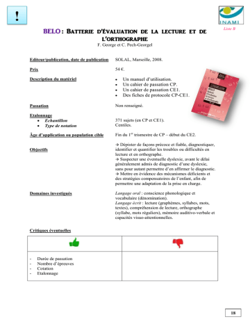 Belo Batterie D Evaluation De La Lecture Et De L Orthographe Manualzz