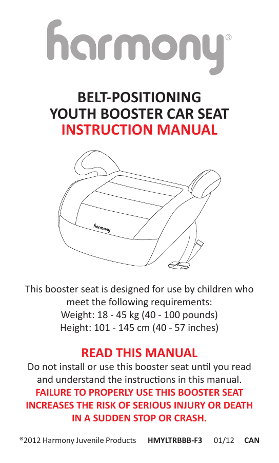 Harmony Car Seat Instruction manual Manualzz