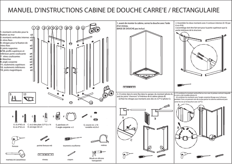 manuel d`instructions cabine de douche carre`e Manualzz