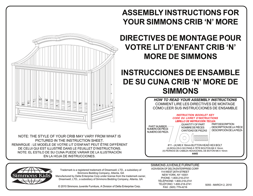 Assembly Instructions For Your Simmons Crib N Manualzz