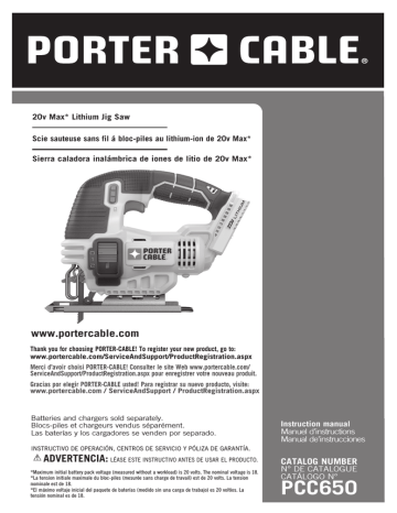 Porter Cable PCC650B 20V JIG SAW Instruction manual | Manualzz