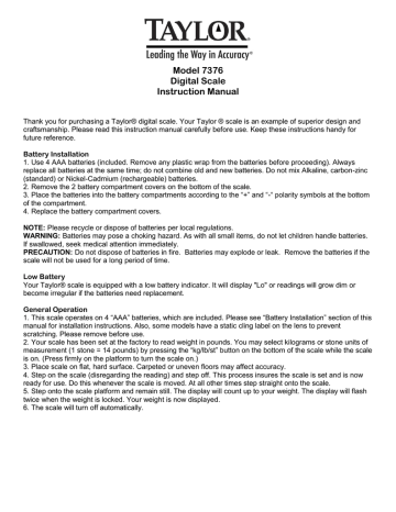 Digital Scale 7376 Instruction Manual | Manualzz