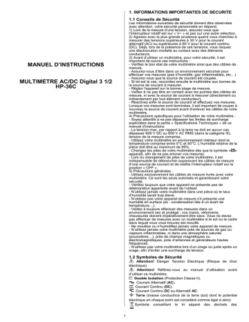 MANUEL D`INSTRUCTIONS MULTIMETRE AC/DC Digital 3 1/2 HP | Manualzz