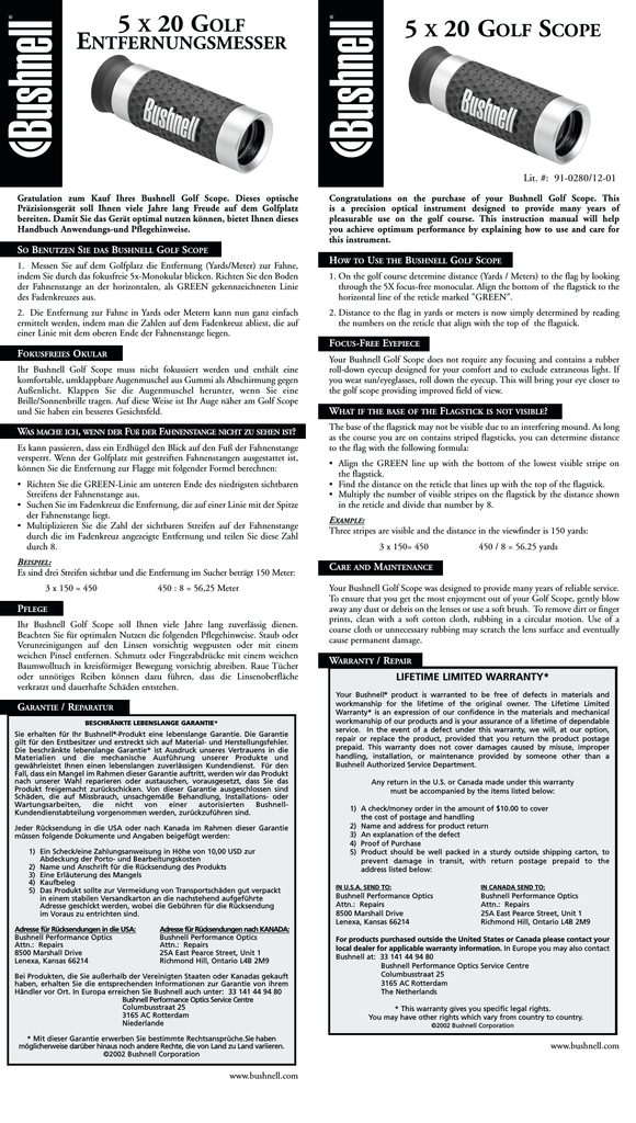 Bushnell Golf Scope 1005 Owner S Manual Manualzz