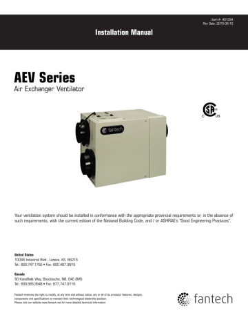 Fantech AEV Series Installation manual | Manualzz