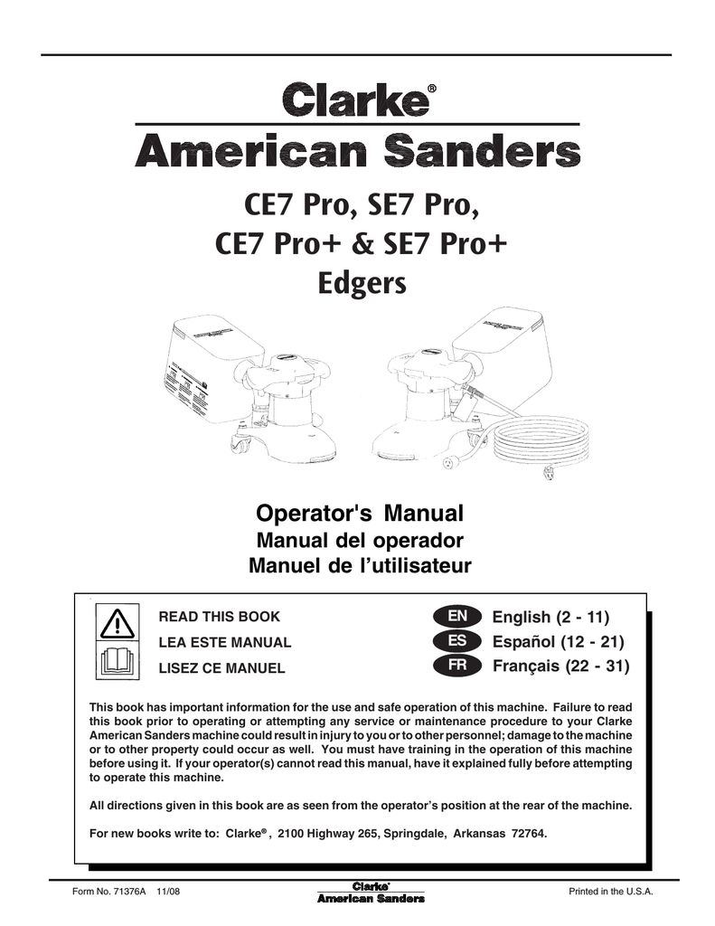 Clarke American Sanders SE7 Pro Edgers User manual Manualzz
