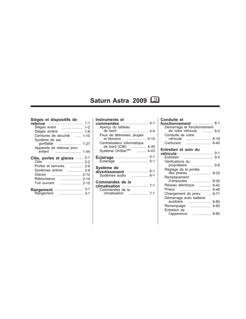 Saturn Astra 20082010 Manuel du propriétaire Manualzz
