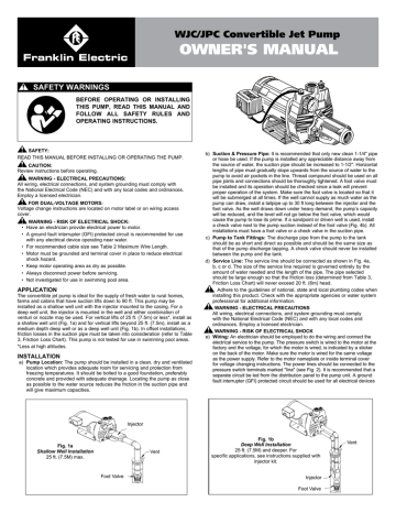 Convertible Jet Pump WJC/JPC Owner's Manual | Manualzz