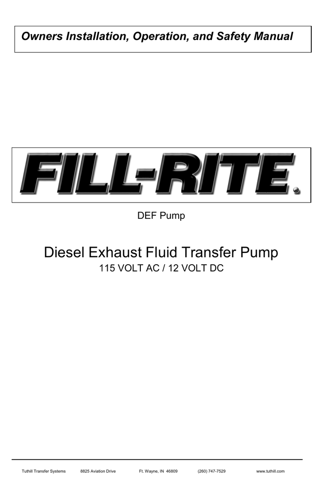 Diesel Exhaust Fluid Transfer Pump Manualzz