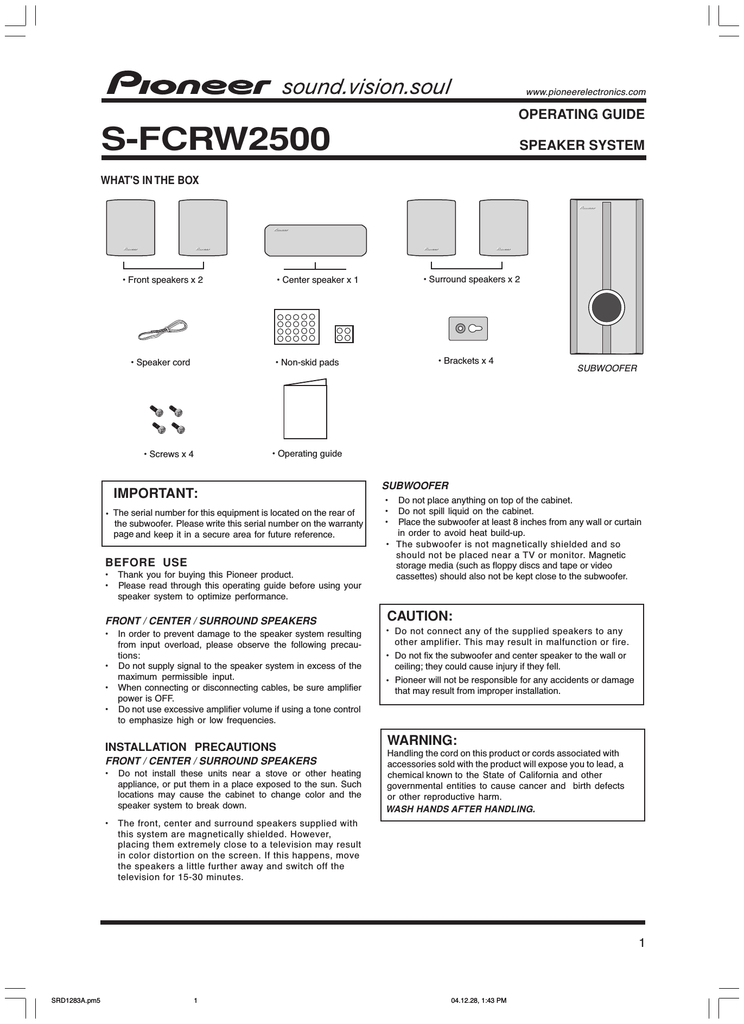 S Fcrw2500 Pioneer Electronics Manualzz Com